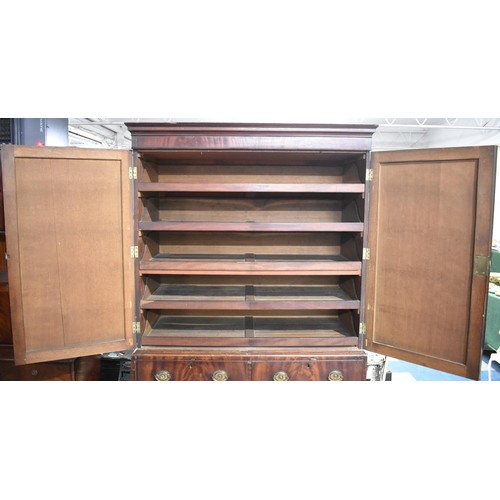 407 - A 19th Century Mahogany Linen Press, the Base with Two Short and Two Long Drawers, on Bracket Feet. ... 