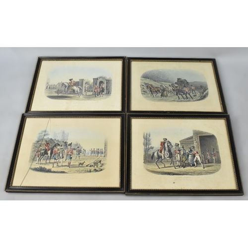 346 - A Set of Four 19th Century Hogarth Framed Coloured Engravings, Military Incidents, R.G Reeve, Frames... 