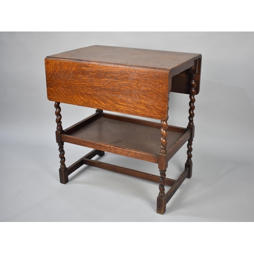 103 - A Mid 20th Century Oak Barley Twist Two Tier Drop Leaf Trolley, 65cms Wide