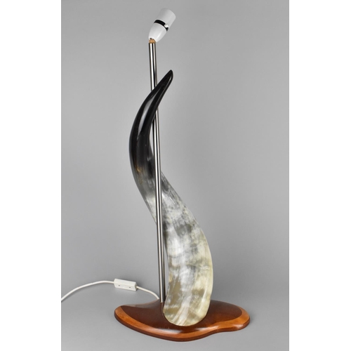 107 - A Late 20th Century Novelty Table Lamp Stand with Horn Mount, 65cms High