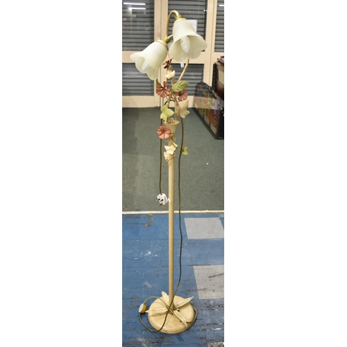 108 - A Modern Wrought Iron Two Branch Standard Lamp with Foliate Decoration