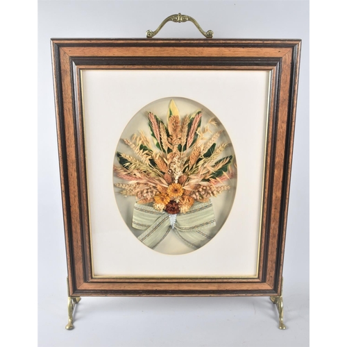 110 - A Modern Fire Screen with Dried  Flower Arrangement to Centre, Brass Carry Handle, 52cm wide