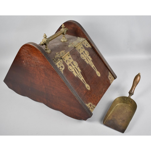 111 - A Late Victorian/Edwardian Brass Mounted Mahogany Coal Scuttle with Shovel, 56cms Long