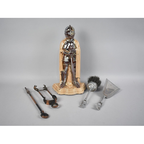 118 - A 1950s Enamelled Metal Fire Tidy Set in the Form of a Standing Medieval Night, Replacement Tools, 3... 