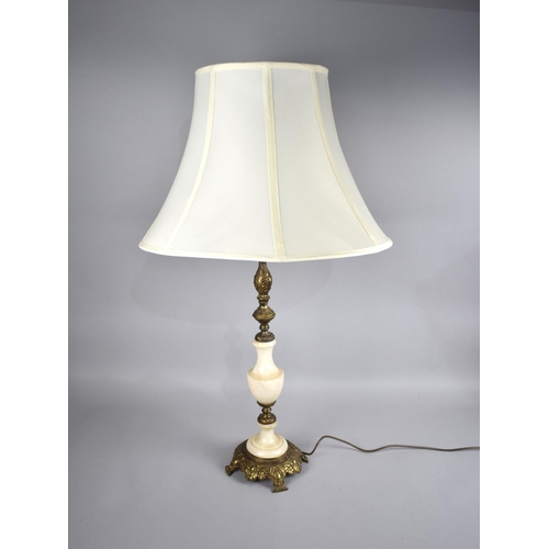 250 - A Mid/Late 20th Century Onyx and Brass Table Lamp with Shade, Overall Height 88cms