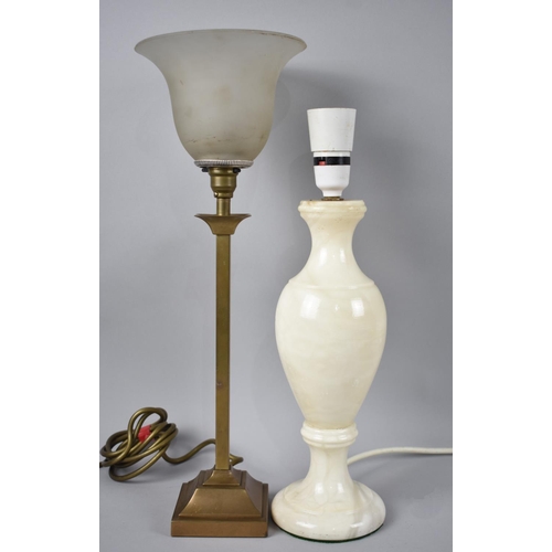 252 - A Modern Brass Uplighting Table Lamp together with an Onyx Example, Tallest 43cms