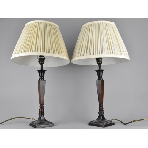 258 - A Pair of Modern Metal Table Lamps with Shades, 53cms High Overall