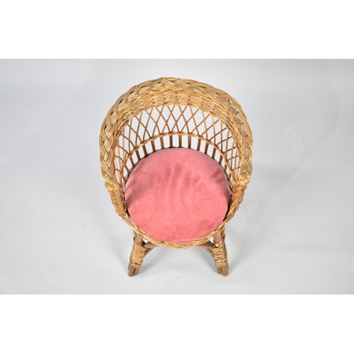 277 - A Childs Wicker Tub Armchair with Upholstered Circular Pad Feet