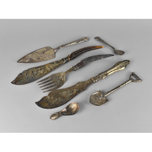 305 - A Collection of Various Vintage and Later Flatware to Comprise Pair of Horn Handled Servers, Novelty... 