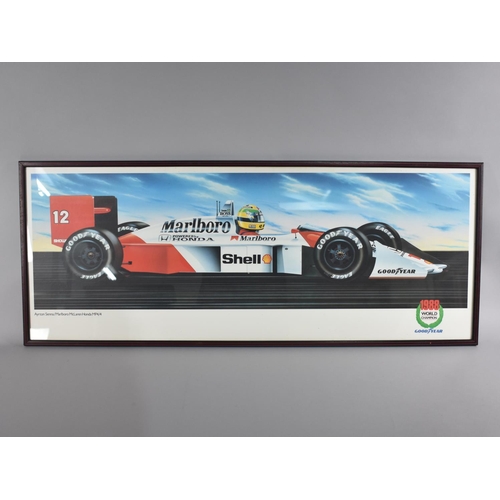 345 - A Framed Framed Poster Print, Ayrton Senna 1988 World Champion Marlboro Mclaren, 88x27cm