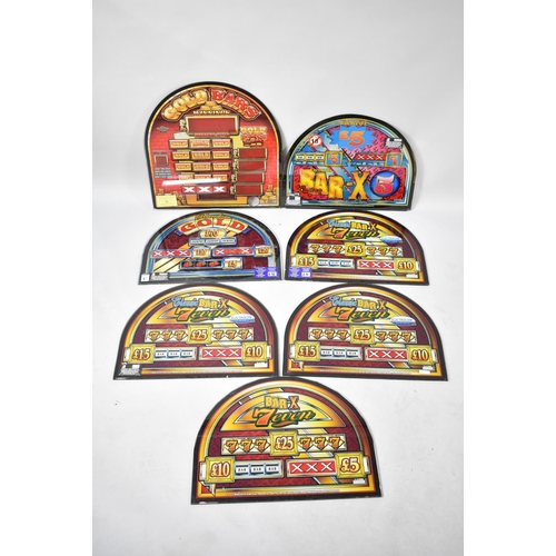 524 - A Collection of Seven Various Arched One Arm Bandit Signs, Prints on Glass