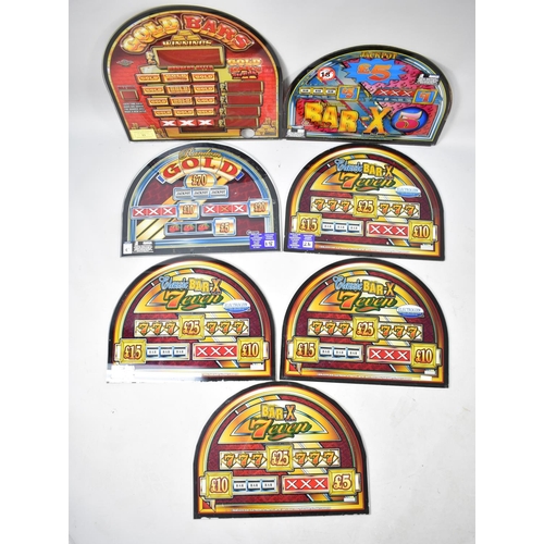 524 - A Collection of Seven Various Arched One Arm Bandit Signs, Prints on Glass