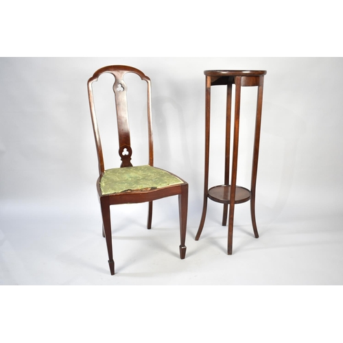 531 - An Edwardian String Inlaid Mahogany Framed Ladies Bedroom Chair together with a Circular Topped Torc... 