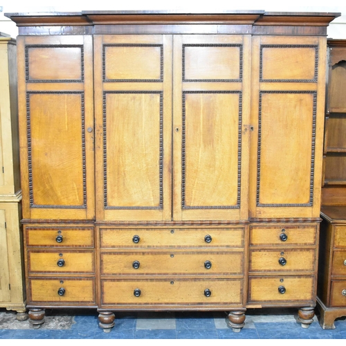 534 - An Early/Mid Victorian Oak Breakfront Country House Housekeepers Cupboard of Large Proportion, Base ... 