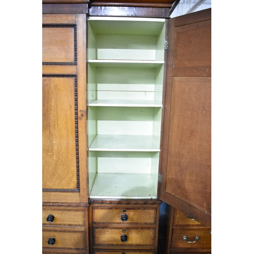 534 - An Early/Mid Victorian Oak Breakfront Country House Housekeepers Cupboard of Large Proportion, Base ... 