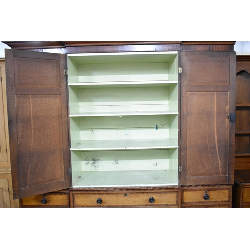 534 - An Early/Mid Victorian Oak Breakfront Country House Housekeepers Cupboard of Large Proportion, Base ... 