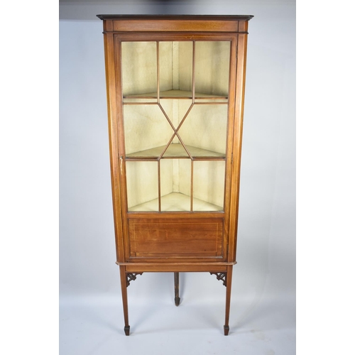 535 - An Edwardian String Inlaid Corner Display Cabinet on Tapering Square Supports with Spade Feet, 72cms... 