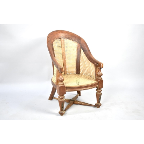 539 - A Victorian Mahogany Framed Cane Upholstered Childs Tub Armchair, Possibly Once A Metamorphic Sectio... 