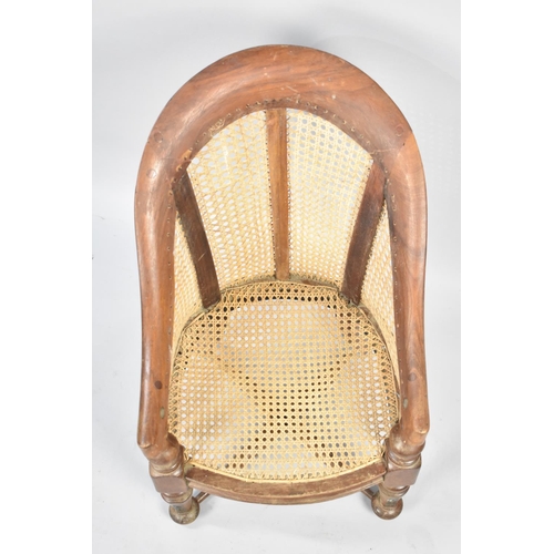 539 - A Victorian Mahogany Framed Cane Upholstered Childs Tub Armchair, Possibly Once A Metamorphic Sectio... 