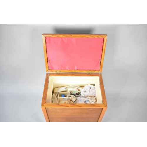 540 - A Mid 20th Century Lift Top Sewing Box with Contents, 46cms Wide