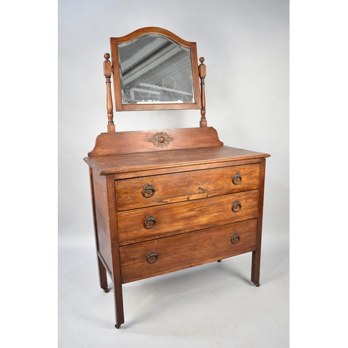 546 - An Edwardian Oak Three Drawer Dressing Chest, 91cms Wide