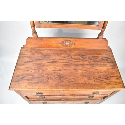 546 - An Edwardian Oak Three Drawer Dressing Chest, 91cms Wide