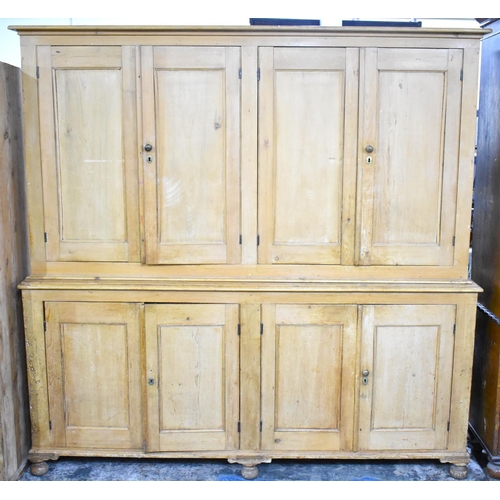 549 - A 19th Century Stripped Pine Farmhouse Pantry Cupboard, Base with Two Pairs of Panelled Doors to She... 