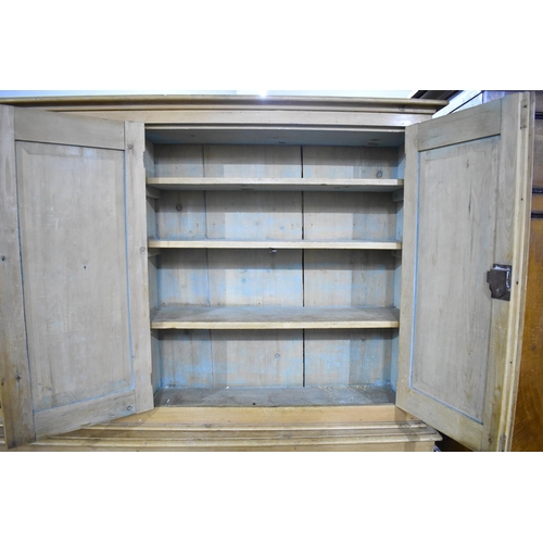 549 - A 19th Century Stripped Pine Farmhouse Pantry Cupboard, Base with Two Pairs of Panelled Doors to She... 