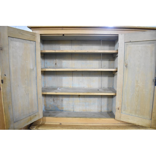 549 - A 19th Century Stripped Pine Farmhouse Pantry Cupboard, Base with Two Pairs of Panelled Doors to She... 