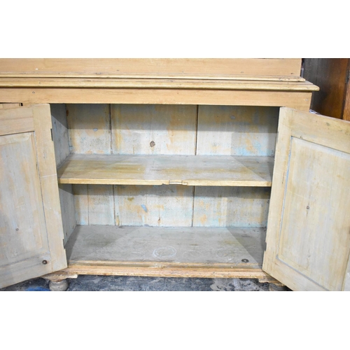 549 - A 19th Century Stripped Pine Farmhouse Pantry Cupboard, Base with Two Pairs of Panelled Doors to She... 