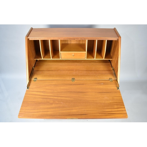 551 - A 1970s Fall Front Bureau with Fitted Interior and Two Single Long Drawer over Base Cupboard, 84cms ... 