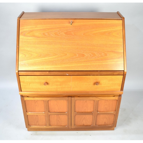 551 - A 1970s Fall Front Bureau with Fitted Interior and Two Single Long Drawer over Base Cupboard, 84cms ... 