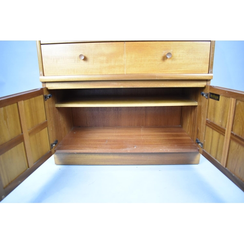 551 - A 1970s Fall Front Bureau with Fitted Interior and Two Single Long Drawer over Base Cupboard, 84cms ... 