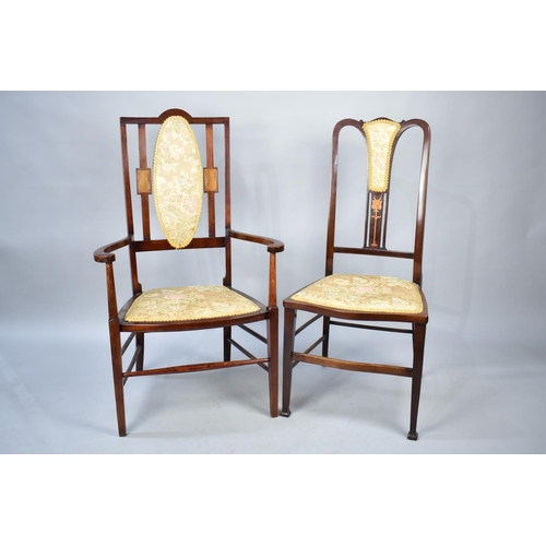 561 - Two Pretty Inlaid Mahogany Framed Salon Chairs