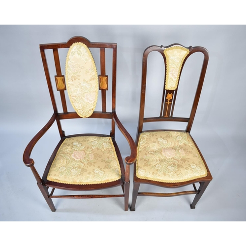 561 - Two Pretty Inlaid Mahogany Framed Salon Chairs