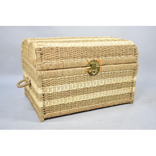 564 - A Modern Wicker Linen Trunk with Two Carrying Handles containing two Teddy Bears, 74cms Wide