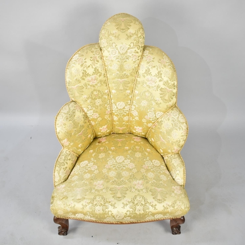 575 - A Victorian Shell Backed Ladies Nursing Chair with Silk Upholstery and Carved Scrolled Front Support... 