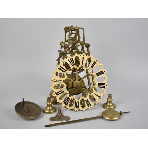 61 - A Late 19th/Early 20th Century Brass Skeleton Clock in Course of Repair, Fusee Movement Unchecked, A... 