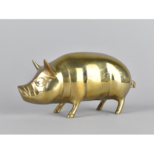 68 - A Modern Brass Study of a Pig, 20cms Long