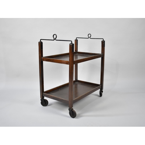 70 - An Edwardian Oak Two Tier Trolley with Metal Handles, 59cms Wide