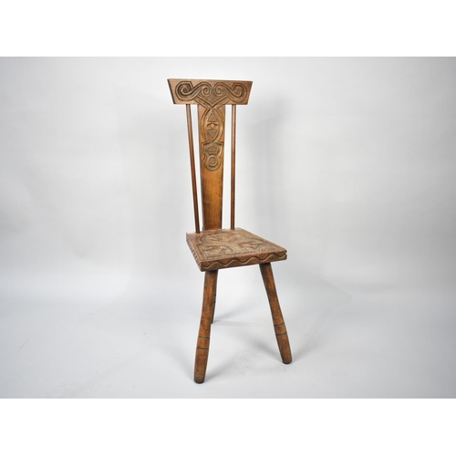 73 - A Mid 20th Century Ben Setter of Totnes Three Legged Spinning Chair with Celtic Design, Stamped Vers... 