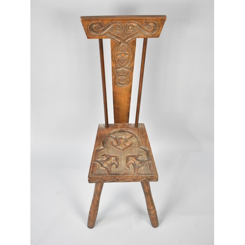 73 - A Mid 20th Century Ben Setter of Totnes Three Legged Spinning Chair with Celtic Design, Stamped Vers... 