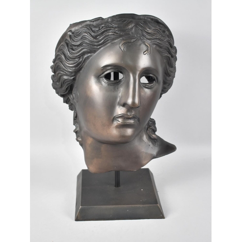 75 - A Large Modern Cast Metal Mask Sculpture of a Classical Maiden on Museum Style Stand, 44cms High