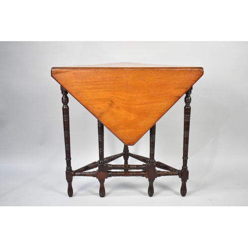 83 - An Edwardian Mahogany Corner Table with Front Gate Leg Drop Leaf, Turned Supports, 70cm Wide and 36c... 