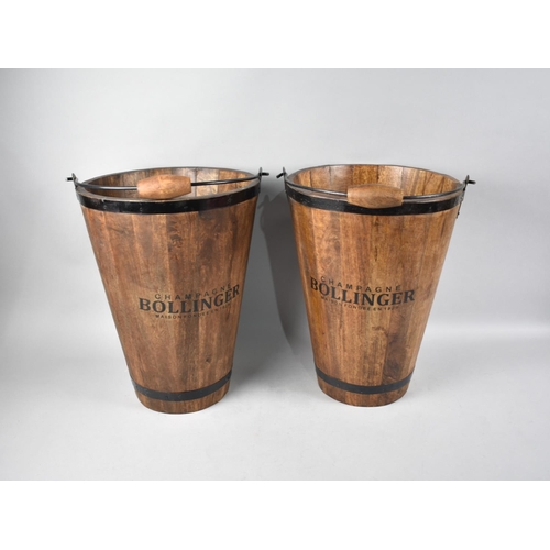 88 - A Pair of Reproduction Iron Mounted Coopered Wine Buckets for Champagne Bollinger, 30cms Diameter an... 