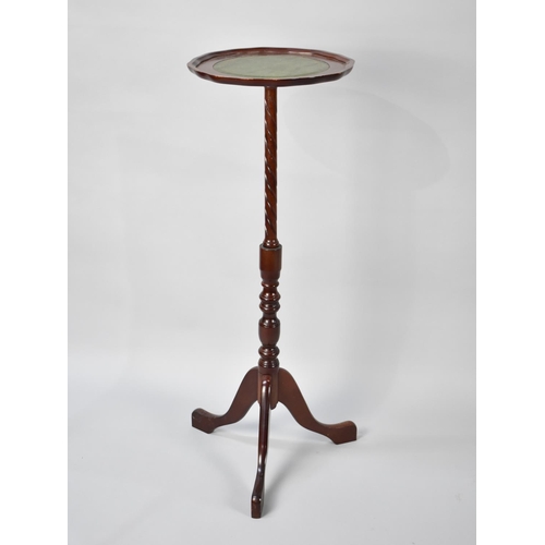 92 - A Late 20th Century Mahogany Tripod Torchere Stand with Circular Top having Tooled Leather Panel, 32... 