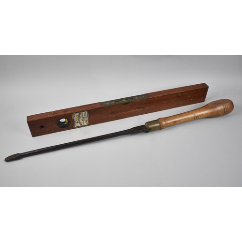 94 - A Vintage Wooden Rabone Spirit Level together with a large Vintage Screwdriver, 74cms Long