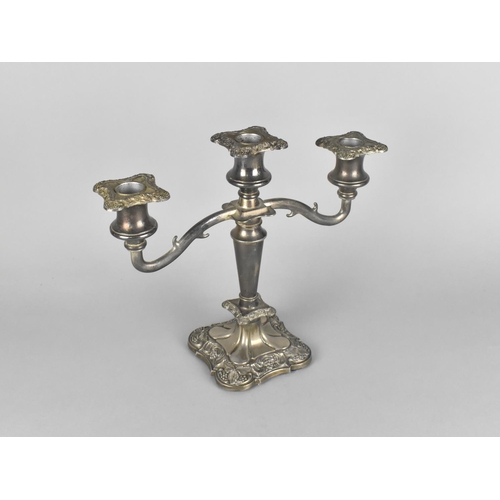 139 - A Late 20th Century Former Silver Plated Three Branch Candelabra, 25cm High