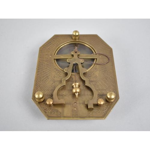 149 - A Reproduction Cased Sundial Compass in Brass, the Hinged Lid with Engraved Scale to Inner, 11cm Lon... 