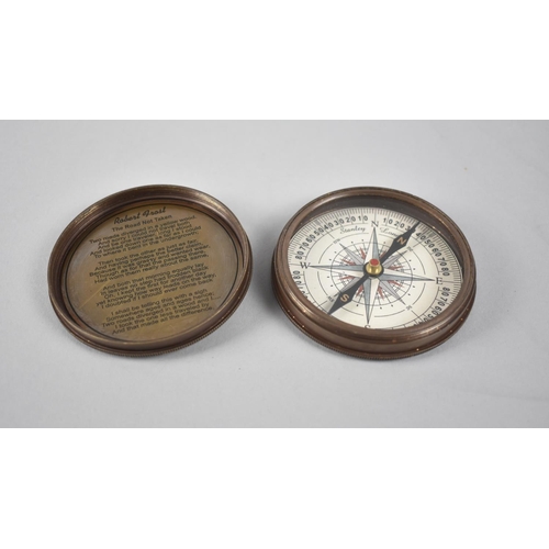 151 - A Circular Reproduction Brass Compass, the Screw off Lid with One Hundred Year Calendar, from 1957-2... 